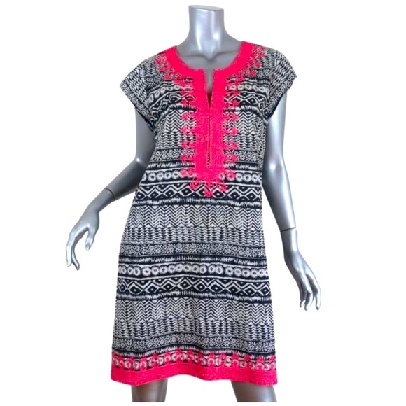 Calypso St. Barth Cotton White Black Pink Metallic Embroidered Sheath Dress boho - Picture 1 of 12
